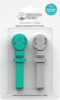MATCHSTICK MONKEY Klipy - green / cool grey 1×2 ks, klipy na upevnenie hryzátka / cumlíka