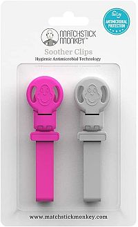 MATCHSTICK MONKEY Klipy - pink / cool grey 1×2 ks, klipy na upevnenie hryzátka / cumlíka