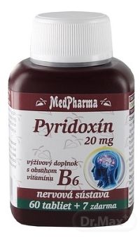 MedPharma PYRIDOXÍN 20 mg (vitamín B6) 1×67 tbl, 60+7 zadarmo