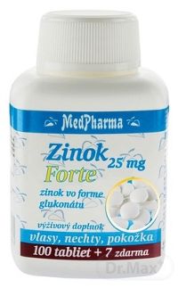 MedPharma ZINOK 25 mg Forte tbl (zinok vo forme glukonátu) 100+7 (107 ks)