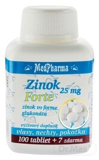 MedPharma ZINOK 25 mg Forte tbl (zinok vo forme glukonátu) 100+7 zadarmo (107 ks)