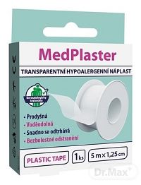 MedPlaster PLASTIC TAPE -TRANSPARENTNÁ NÁPLASŤ 1×1 ks, fixačná, hypoalergénna, cievka
