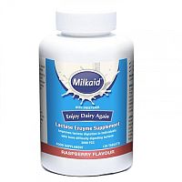 Milkaid Lactase Enzyme Supplement s malinovou príchuťou 120 tabliet