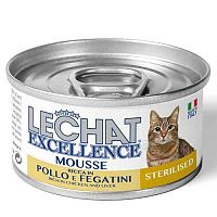MONGE LECHAT EXCELLENCE MOUSSE Pena s kuracím mäsom a pečienkou pre sterilizované mačky 85g
