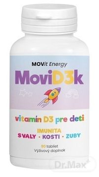 MOVit MoviD3k vitamín D3 pre deti 800 I.U. tbl cmúľacie s pomarančovou príchuťou 1x90 ks