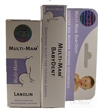 MULTI-MAM BABYDENT + MULTI-MAM LANOLIN gél na prerezávajúce sa zúbky 15 ml + krém na bradavky pri dojčení 30 ml, 1x1 set