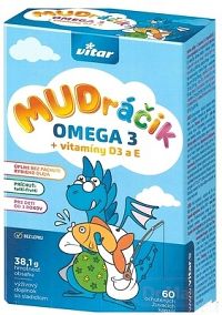 MULTIVIT.MUDRACIK OMEGA3 VIT.D3 E 60CPS ZUV. VITAR 1×60 ks, žuvacie kapsule s príchuťou tutti-frutti