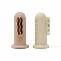 Mushie silikónová zubna kefka na prst 2ks. shifting sand blush 1×2 ks, zubná kefka