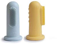 Mushie silikónová zubna kefka na prst - Powder Blue / Daffodil
