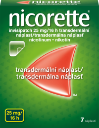 Nicorette invisipatch 25 mg/16 h transder. náplasť emp tdm (vre.koextr.cykloolef.kopolymér) 1x7 ks