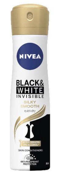 NIVEA Anti-perspirant BLACK & WHITE Silky Smooth sprej, 48H, 5xAnti 1x150 ml