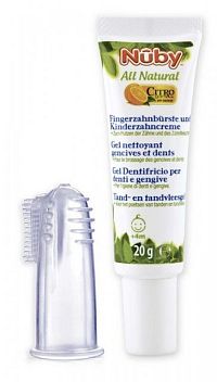Nuby Detský zubný gél All Natural 20g + kefka na prst 4m+ 1x1 ks