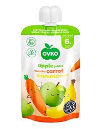 OVKO Detská výživa Jablko Karotka Banán bez cukru 1×120 g, ovocná kapsička