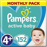 Pampers active baby 4+ (10-15kg) 1×152 ks, veľkosť 4+, detské plienky