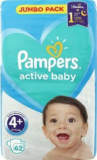 Pampers Active Baby 4+ (10-15kg) 62ks Extra Absorption 1×62 ks, (10-15kg)