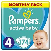 Pampers Plienky S4 Active Baby mesačné balenie (9 - 14 kg) 1×174 ks, veľkosť S4, detské plienky