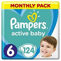 Pampers Plienky S6 Active Baby mesačné balenie (13 - 18 kg) 1×124 ks, veľkosť S6, detské plienky