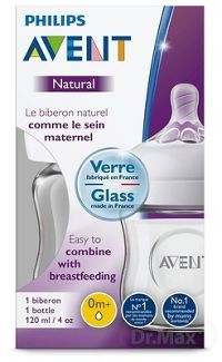 Philips AVENT FĽAŠA Natural SKLO 120 ml cumlík 1 otvor, novorodenecký, set