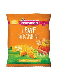 PLASMON Chrumky zeleninové bezlepkové na cesty Paff mrkva a tekvica, 12m+ 1×15 g, zeleninové chrumky