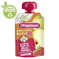 PLASMON Kapsička bezlepková ovocná jablko a jahoda, 6m+ 1×100 g, bezlepková kapsička