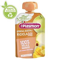 PLASMON Kapsička bezlepková ovocná jablko a mango, 7m+ 1×100 g, bezlepková kapsička