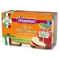 PLASMON Príkrm ovocný jablko, 4m+ 2×104 g, ovocný príkrm