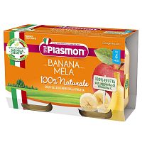 PLASMON Príkrm ovocný jablko a banán, 4m+ 2×104 g, ovocný príkrm