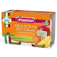 PLASMON Príkrm ovocný jablko a citrusy, 6m+ 2×104 g, ovocný príkrm