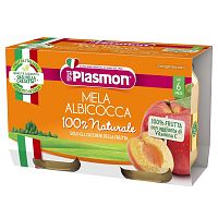 PLASMON Príkrm ovocný jablko a marhuľa, 6m+ 2×104 g, ovocný príkrm