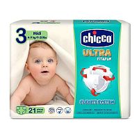 Plienky Chicco Ultra Midi 4-9kg 21ks 1×21 ks, veľkosť 3, detské plienky