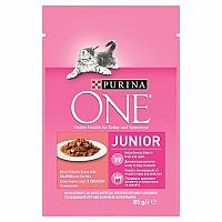 PURINA ONE Junior Mini Filetky S Lososom A Mrkvou V Šťave 1×85g, kapsička pre mačiatká