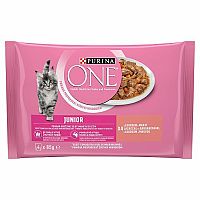 PURINA ONE Multipack JUNIOR Mini Filetky S Lososom A Mrkvou V Šťave 4×85g, kapsičky pre mačiatka