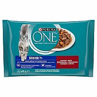 PURINA ONE Multipack SENIOR 7+ Mini Filetky S Hovädzím A Mrkvou V Šťave 4×85g, kapsičky pre seniorné mačky