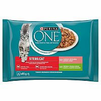 PURINA ONE Multipack Sterilcat Mini Filetky S Morkou A Zelenými Fazuľkami / S Lososom A Mrkvou V Šťave 4×85g, kapsičky pre kastrované / sterilizované mačky