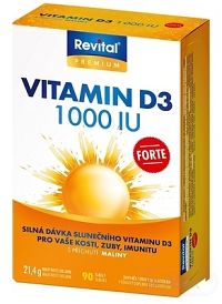 Revital Vitamín D3 FORTE 1 000 IU 1×90 tbl, s príchuťou maliny