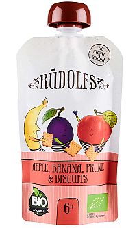 RUDOLFS Bio vrecko jablko banán sušená slivka sušienky 110 g