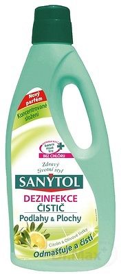 SANYTOL ČISTIČ Podlahy a Plochy vôňa Citrón a olivové lístky, Dezinfekcia, koncentrovaný, 1x1 l