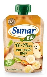 Sunar BIO Kapsička Jablko, banán, mrkva 100 % ovocia a zeleniny (od ukonč. 4. mesiaca) 1x100 g