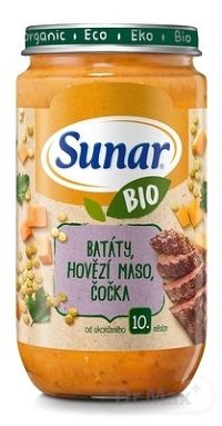 Sunar BIO Prikrm Batáty, Hovädzie Mäso, Šošovice 1×235 g, mäsovo-zeleninový príkrm