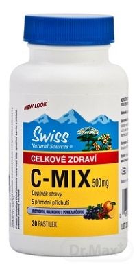 SWISS C-MIX 500 mg pastilky (s príchuťou hrozna, maliny a pomaranča), 1x30 ks