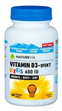 SWISS NATUREVIA VITAMIN D3-EFEKT KIDS 600 I.U. cmúľacie pastilky s pomarančovou príchuťou 1x60 ks