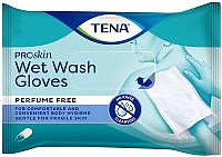 TENA Wet Wash Gloves vlhčené rukavice na umývanie, neparfumované, 1x8 ks
