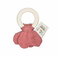 Tikiri Safari – hryzátko z prírodnej gumy a bio bavlny dusty pink 1×1 kus, kaučukový