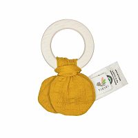 Tikiri Safari – hryzátko z prírodnej gumy a bio bavlny mustard 1×1 kus, kaučukový