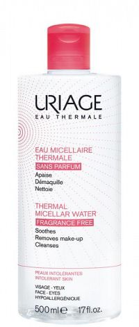 Uriage Eau Micellaire Thermale micelárna čistiaca voda pre citlivú pleť so sklonom k podráždeniu bez parfumácie (Soothes Removes Make-Up Cleanses) 500 ml
