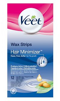 Veet Voskové pásiky na nohy a telo pre citlivú pokožku (+ 2 obrúsky Perfect Finish), pásiky 1x12 ks