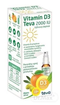 Vitamín D3 Teva 2000 IU 1×10 ml, sprej, pomarančová príchuť