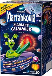WALMARK Marťankovia žiariace gummies želatínové tablety 50 ks + svietiaca pinzeta , 1x1 set