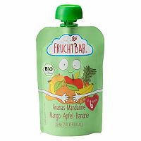 FruchtBar Ovocné vrecko s jablkom, ananásom, mangom, banánom a mandarínkou BIO 100 g