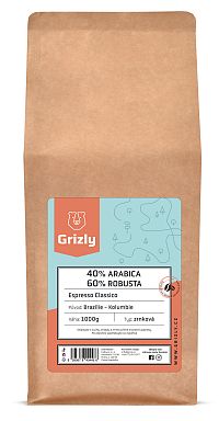 Grizly Zrnková káva 40/60 Crema 1000 g Espresso Classico